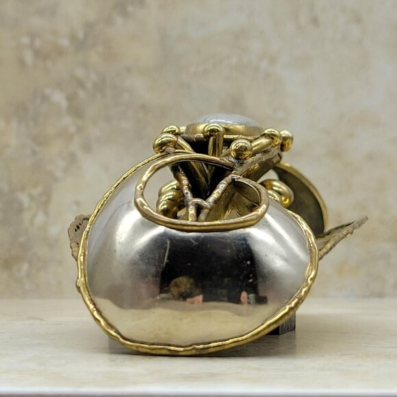 Signed Luciano Huge Belt Buckle Brutalist Brass Silver Modernist - Picture 5 of 11